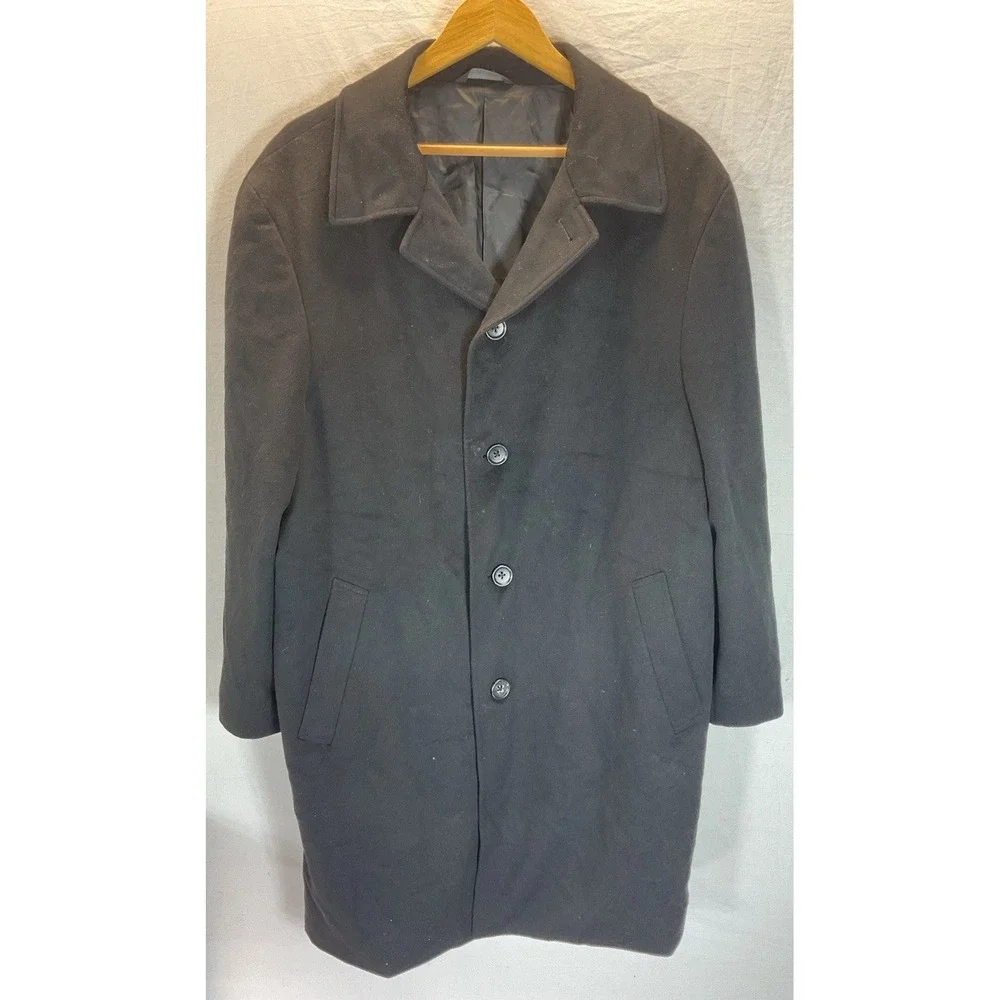 Loro Piana Italy John W Nordstrom‎ 42R Wool Trench Coat Black Overcoat